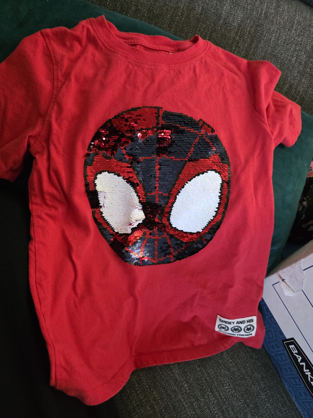 Kids Red Sequin Spider Mask T-Shirt 6 Ans
